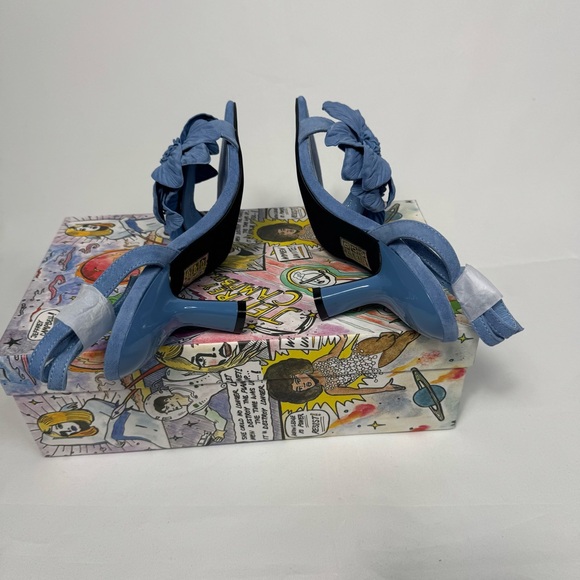 New Jeffrey Campbel Essence Kitten Heels Blue Suede Floral Anthro Womens - Picture 7 of 16